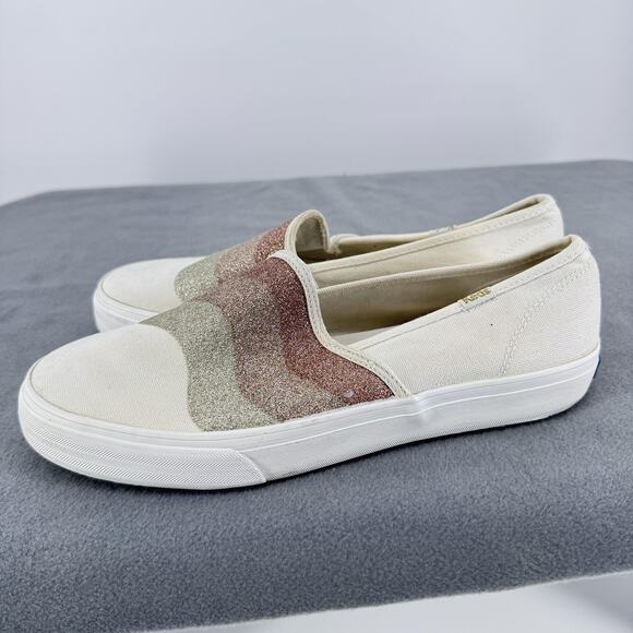 Keds Shoes Womens Size 10 White Glitter Wave Slip On Canvas Casual WF65932 - Picture 3 of 12